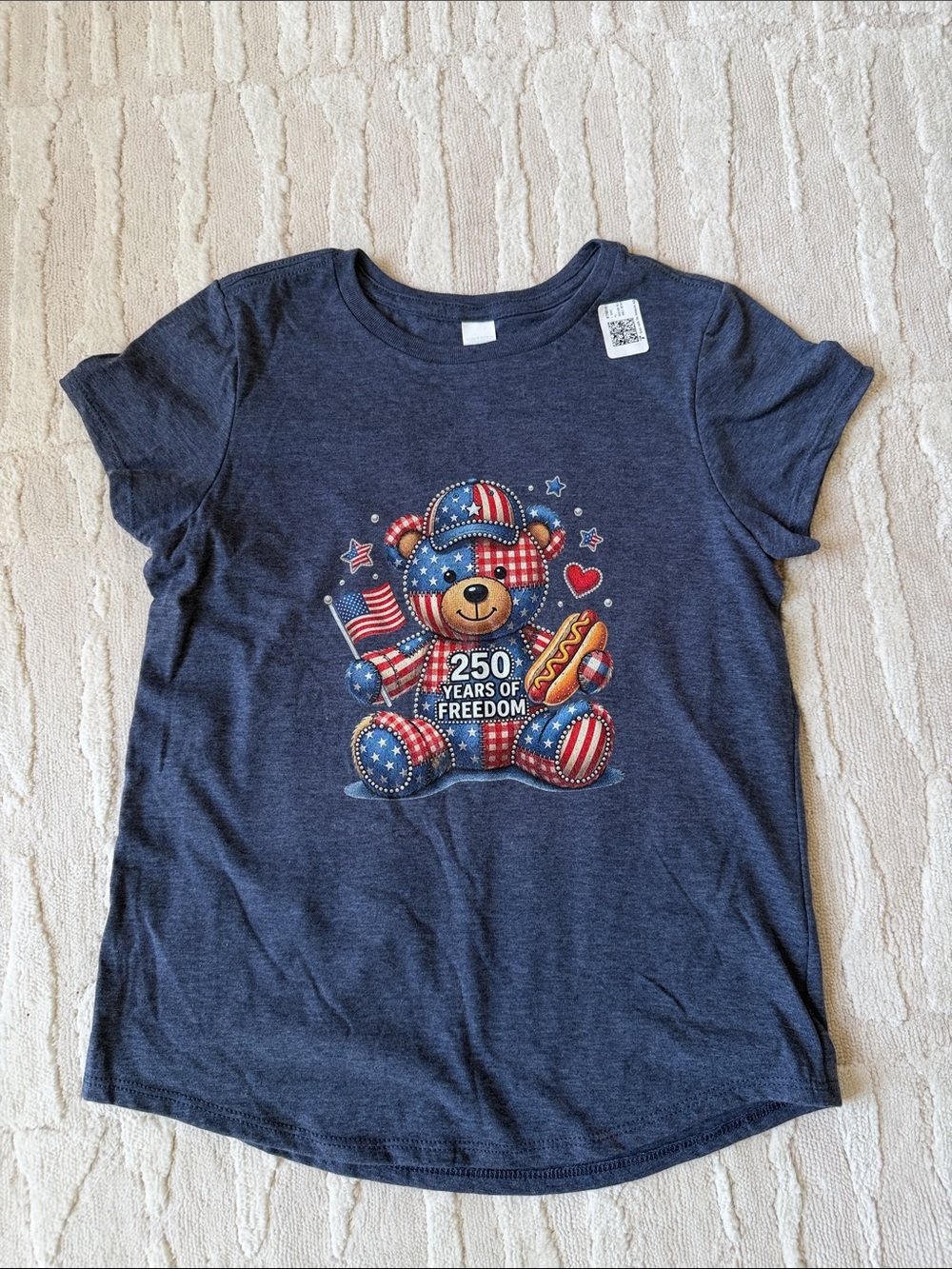 Kids heather Blue Patriotic Teddy Graphic Tee